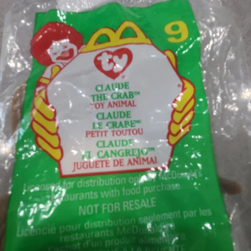 1999 McDonald's Ty Teenie Beanie Baby #9 CLAUDE THE CRAB  NEW